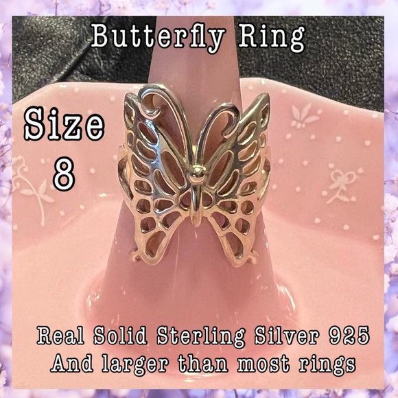 Jewelry - 🦋 Size 8 Real Solid Sterling Silver 925 Butterfly ring like new